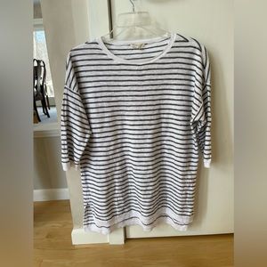 Eileen Fisher Linen Cotton Sweater navy white Organic Slub Knit Crew Neck